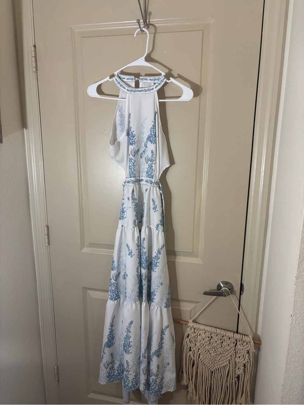 Light Blue Floral Halter Maxi Dress - Brand: